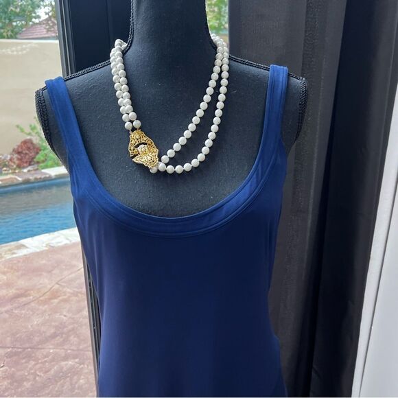 NWT Lauren Ralph Lauren Evening Gown Maxi Dress Navy sleeveless SZ L - Picture 3 of 11